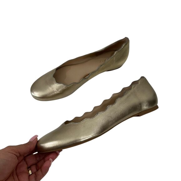Copper Key Women Metallic Gold Ballet Flats SZ 9.5M Scalloped Edge Slip-On Shoes - Picture 11 of 13
